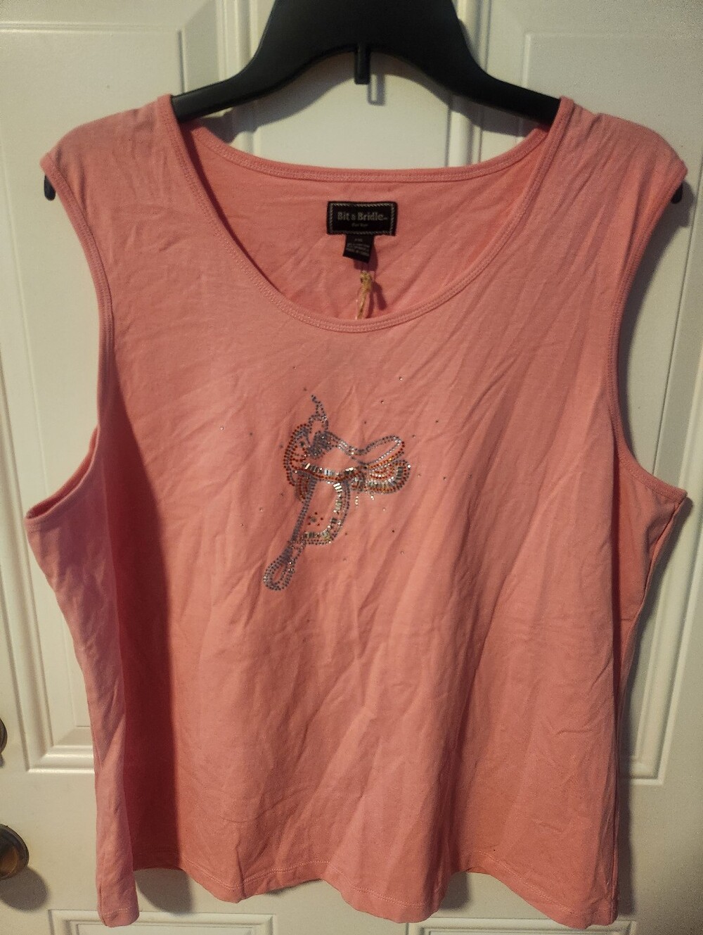 Nwt Bit & Bridle Pink Tank Top with Rhinestones Size Xxl